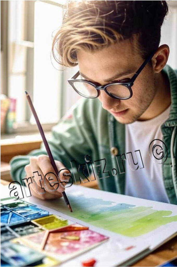 Парень рисует и мыслит творчески