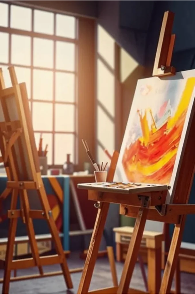 мастерская художника, мольберт, картина