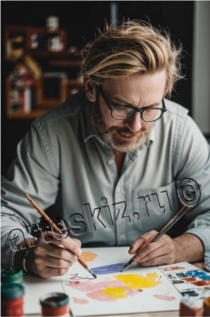 Мужчина использует живопись вместо слов